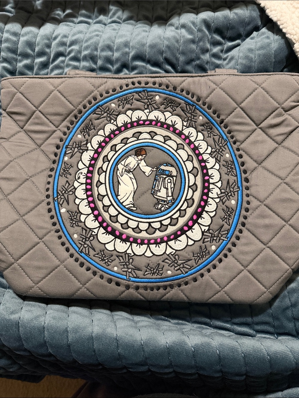 Vera Bradley Gray Quilted Cosmetic Bag with Princess Leia & R2-D2 Medallion